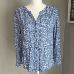 Beachlunchlounge Blue Mandarin Collar 3/4 Sleeve Blouse Size M